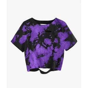 Avanova Women's Size Small Purple Tie Dye Distressed Loose Oversized Crop Top